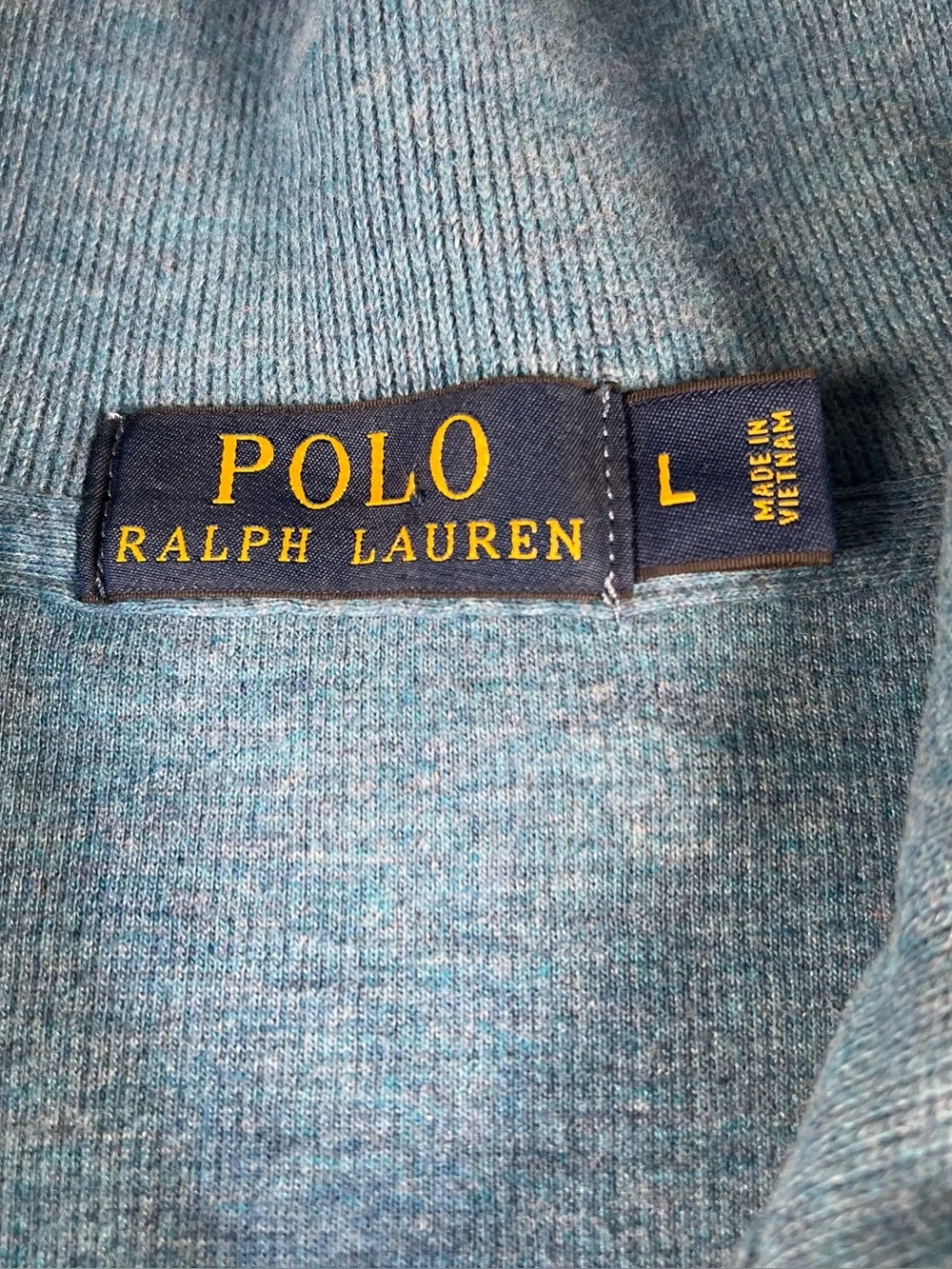 Polo Ralph Lauren Sweater Quarter Zip Blue Orange Pony Pullover Cotton Men's Lg